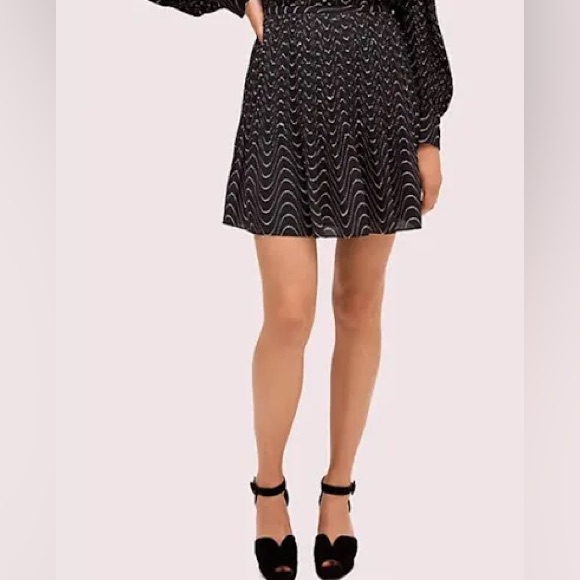 Nwot Kate Spade Black Skirt With Tan Wavy Dots In Pattern.